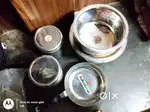 New 6 Steel Containers, 2 Steel Pots, Frying Pan.