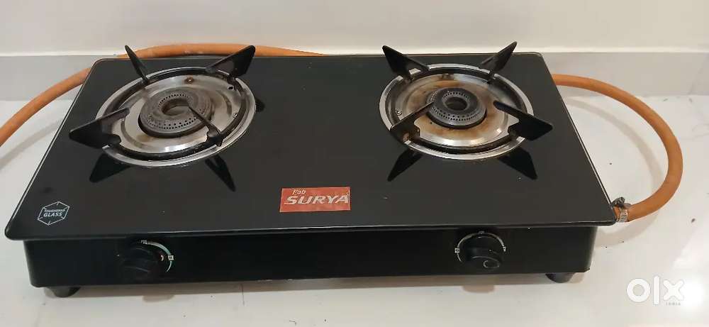 Fab Surya Gas Stove 2 Burner with Black Toughened Glass