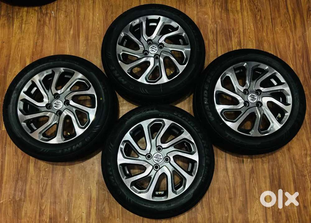 Baleno 16 inch diamond cut OEM alloy wheels with mrf tyre set of four