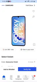 Samsung a 34 Tam 8 gb internal 128