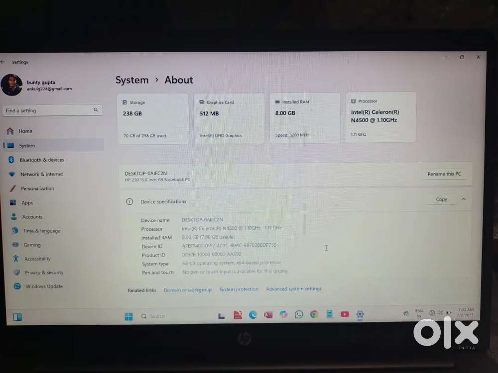 Laptop Intel  good condition