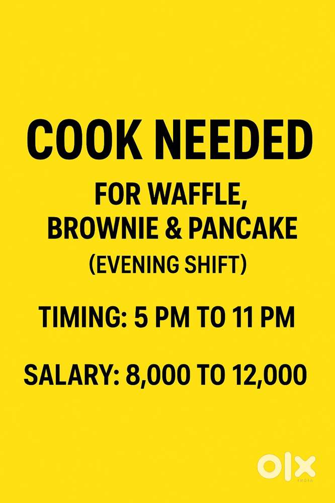 Waffle, Brownie & Pancake Banane Ke Liye Cook Chahiye (Evening Shift)