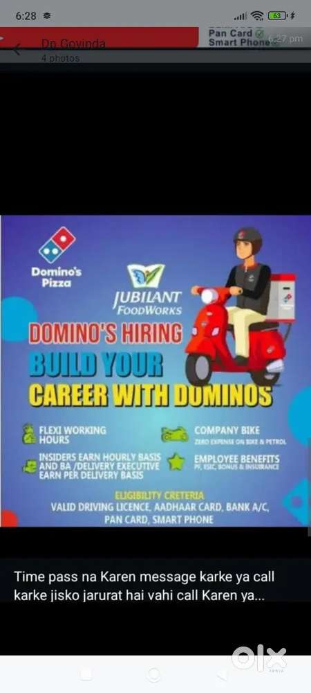 Dominos pizza Rider Job