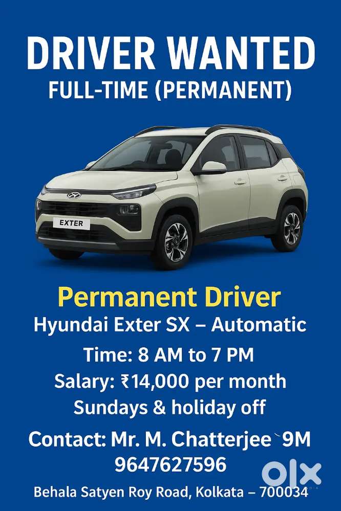 Full time driver job for hyundai exter sx automatic