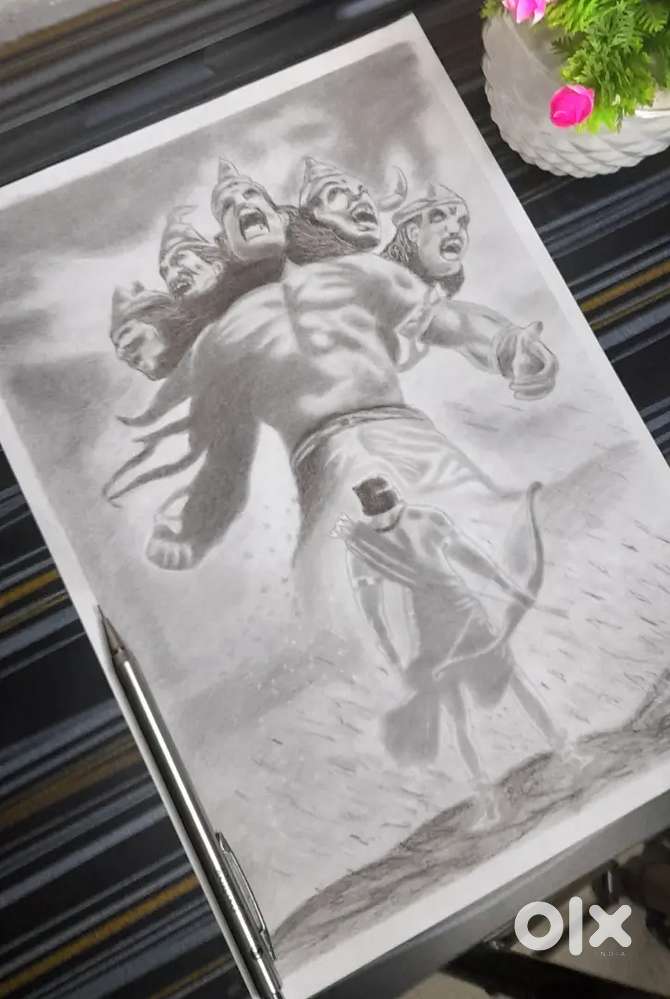 Lord Ram vs Ravan Pencil Sketch – Epic Ramayana Artwork