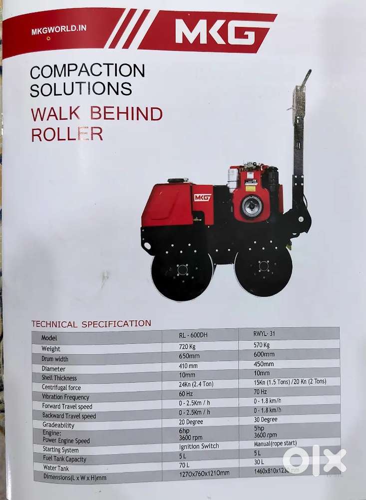 Brand new MKG male walk behind roller less Hrs use only 96 Hrs used