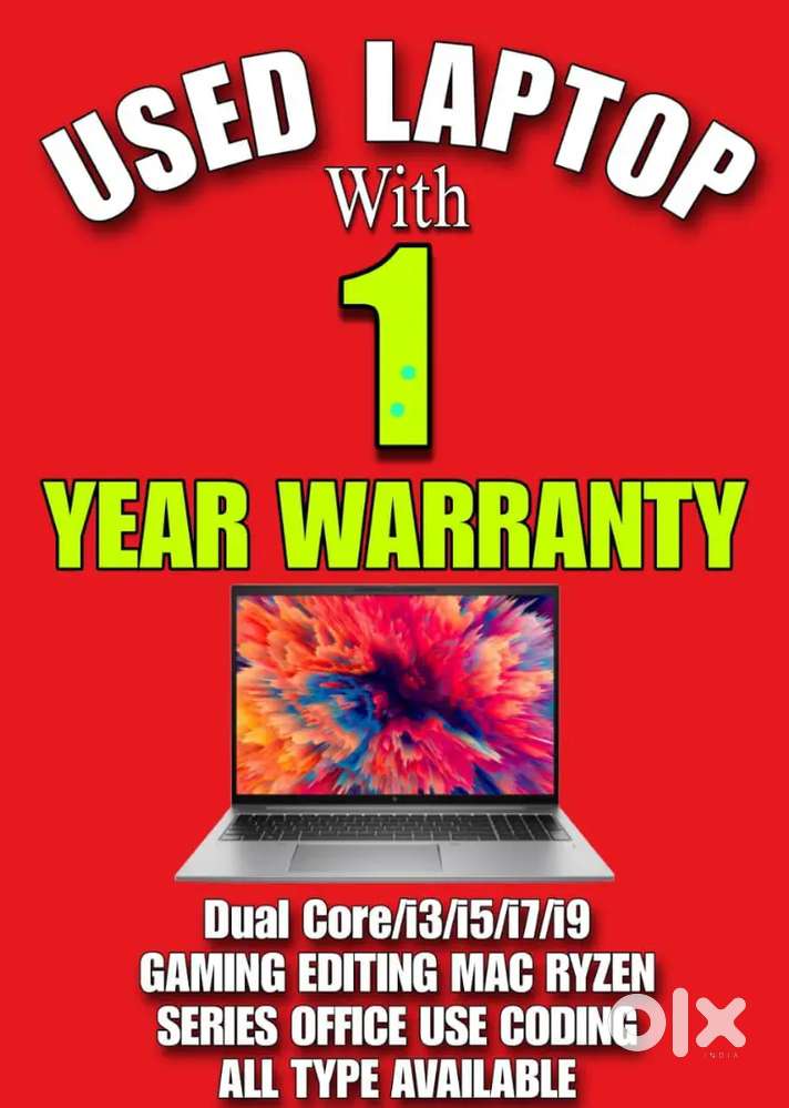 Used Laptop With 1 YEAR WARRNTY GAMING CODING  ALL AVAILABLE