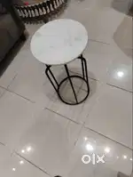 Stylish Marble Top Side Table with Metal Base