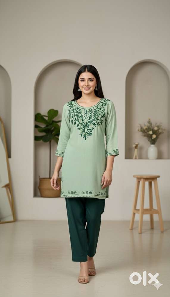 Premium Cotton Kurti With Pant  Emroidery work  4 Colors Available