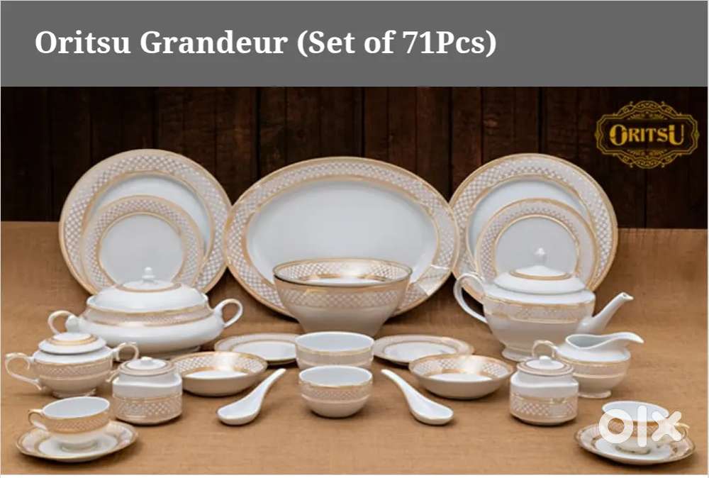 A 71—piece premium dinner & tea set, crafted in gold design