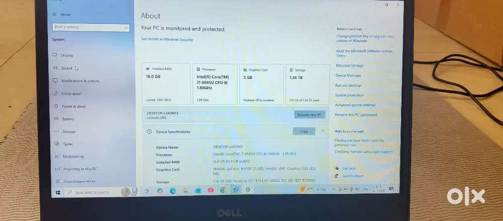 Dell intel core i78gen 2GB ghrapic card 16gb ram 500gb SSD+1tb HDD