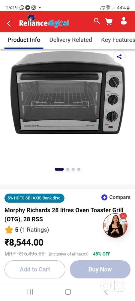 Morphy Richards 28 ltr 1600W oven toaster griller in  is on sale