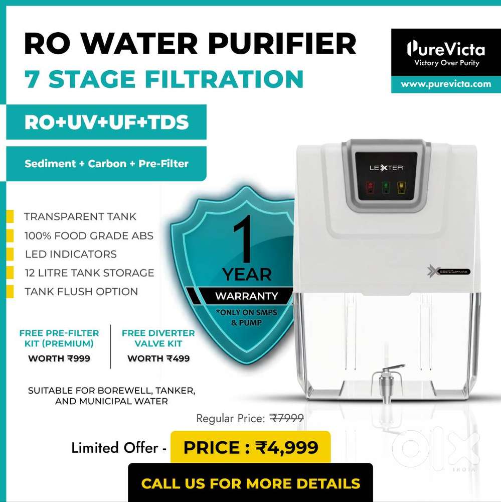 7 Stages New RO Water Purifier Filter , RO + UV + UF , 1 Year Warranty