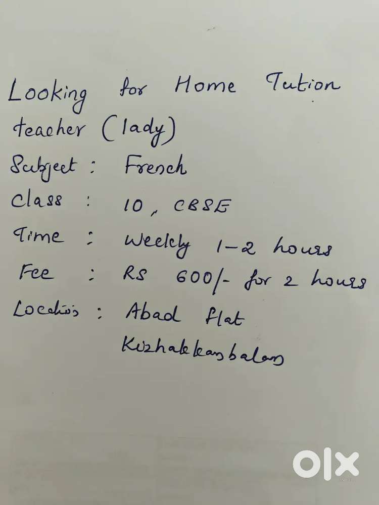 French tution teacher CBSE 10 grade  .Home Tution .