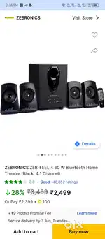 ZEBRONICS ZEB-FEEL 4 60 W Bluetooth Home Theatre (Black, 4.1 Channel)