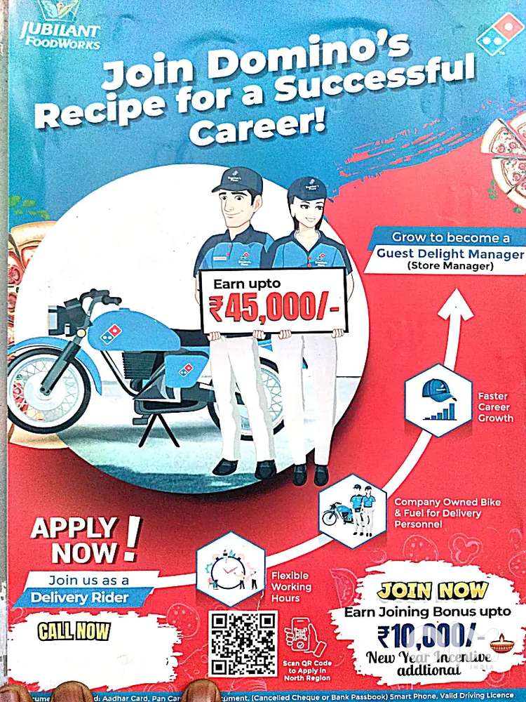 Dominos delivery rider Job earn monthly 15000-20000