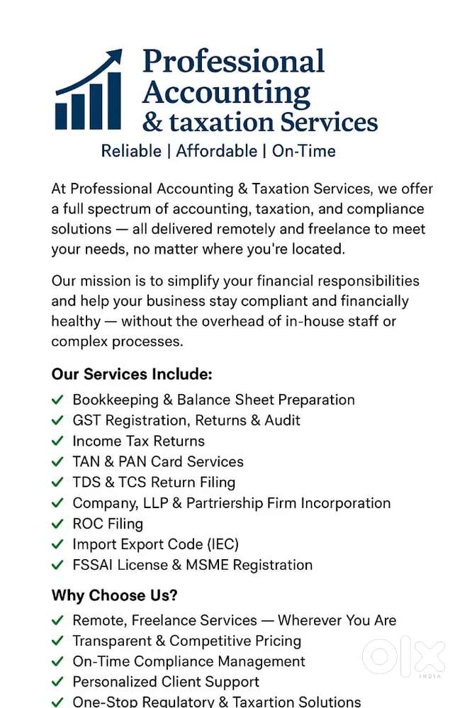 Accountant, all accounting work, GST,TDS, book keeping, tally,etc