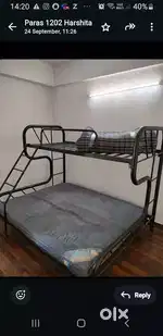 Durian bunk bed with queens bed in bottom and single bed on top .