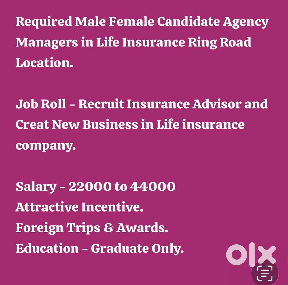 Agency Manager Required In Life Insurance Udhna Location.