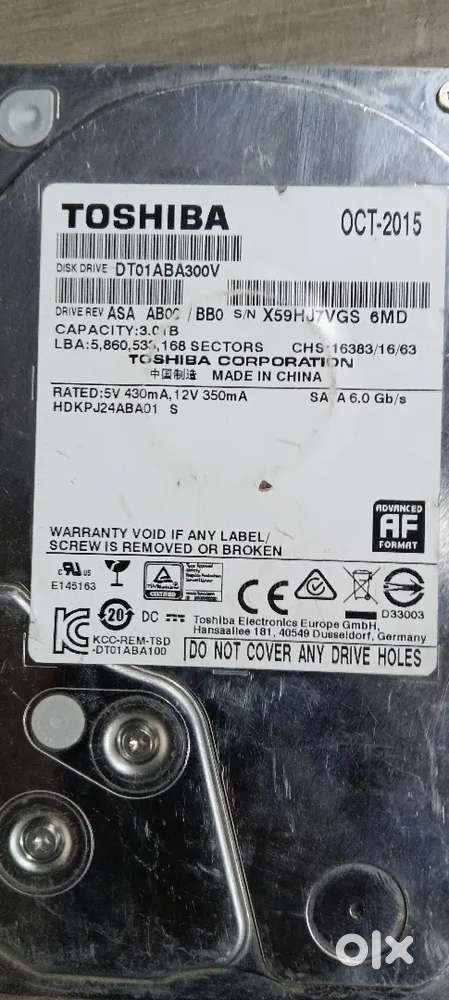3 tb hard disc toshiba sell 100% health using dvr and computer