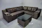 Adjustable headrest l shape sofa set with cup holder in Starf furnitur