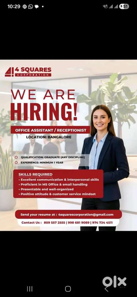 Immediate Requirement for Receptionist