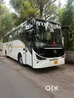 45 seater Bharat Benz fully comfortable with pushback sets and AC .