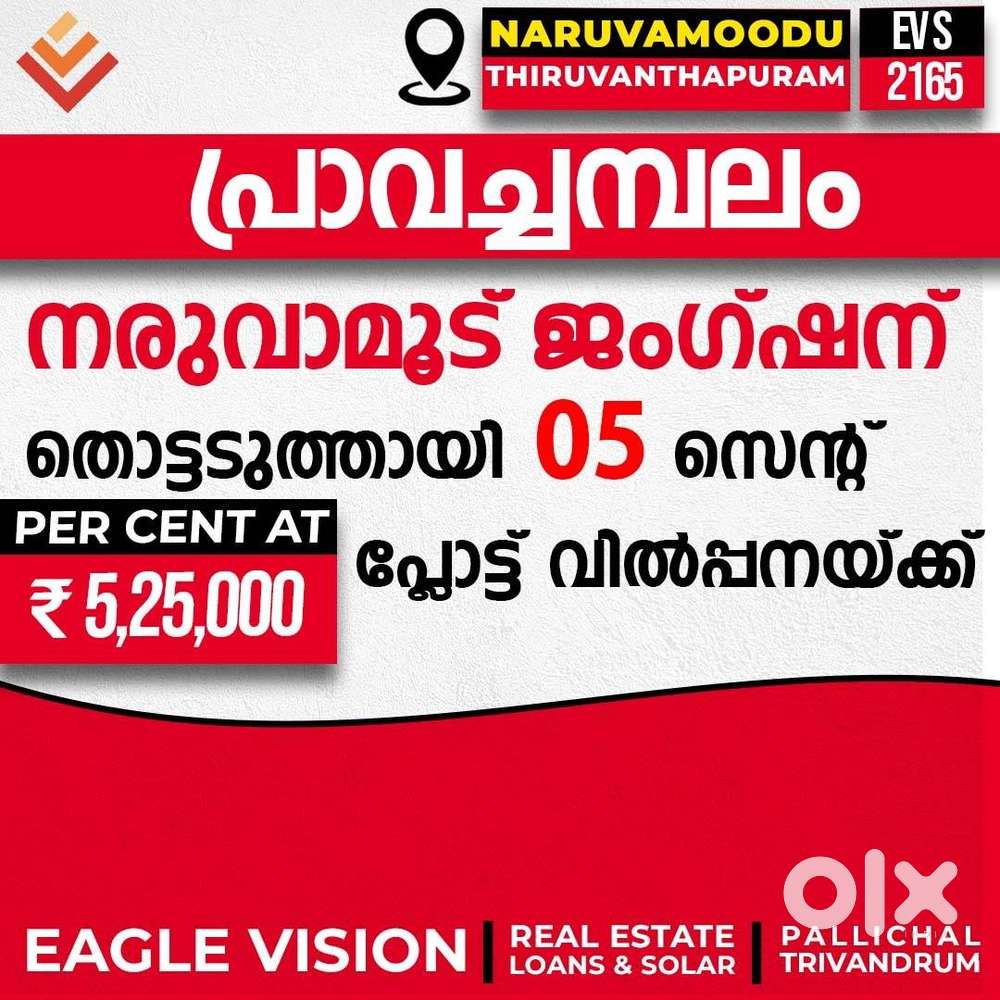 05 -cent residential plot for sale in Naruvamoodu Pravachambalam