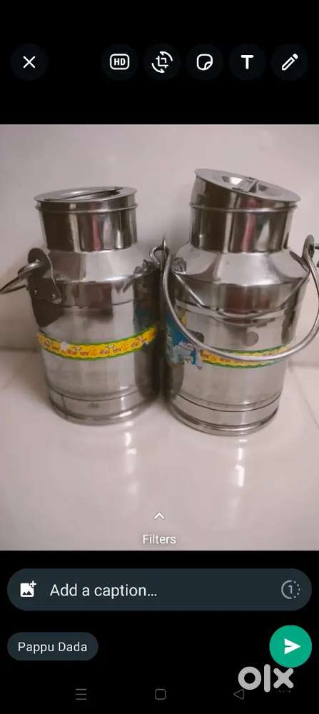 Selling 2 milk cans (10L each) + milk measuring pots (500,100 ml50 ml)