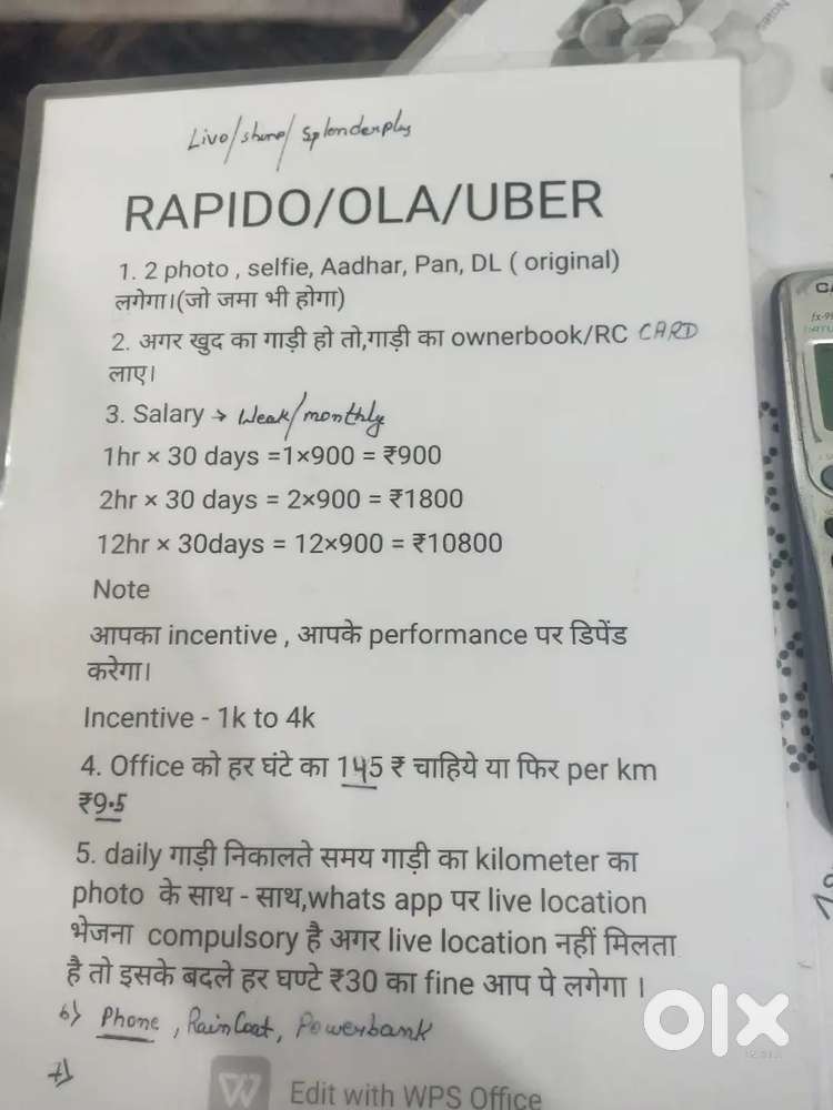 Ola/Uber/rapido bike driver