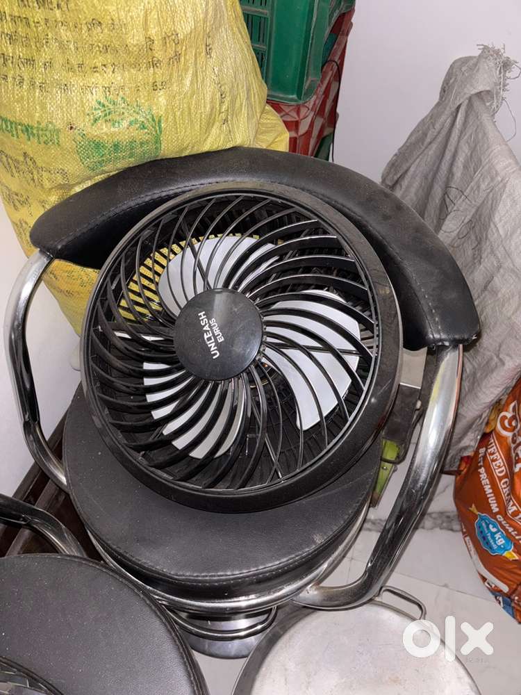 Cafe table chairs and fan