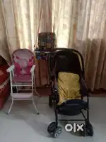 A combo of three - a swing, stroller and a high chair for kids
