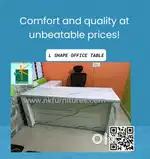 L SHAP OFFICE TABLE SET - MARBLE WHITE