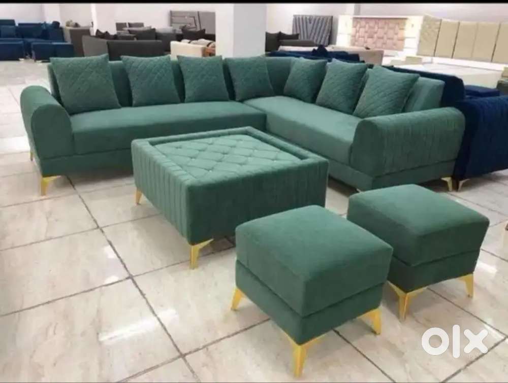 L shape sofa set with beautiful colour and pillows with daimond stitch