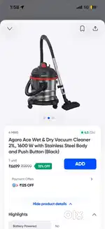 Agaro 1600W vaccum cleaner