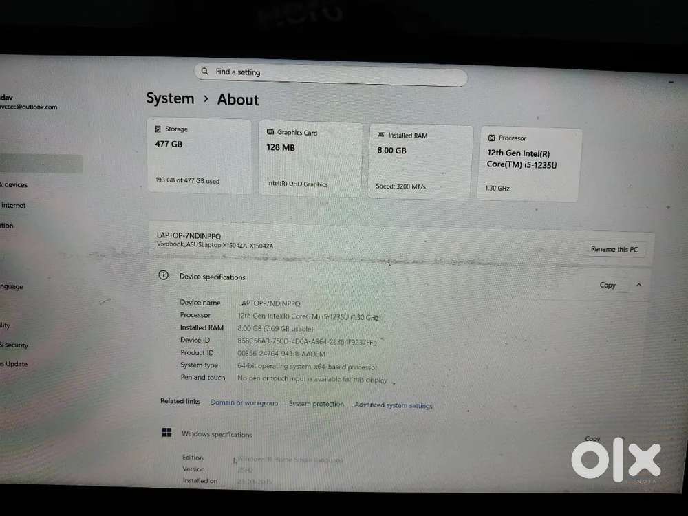 Asus Laptop i5-12 gn 8/512