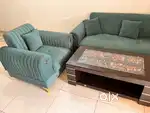 Elegant Green Sofa Set with Chic Coffee Table