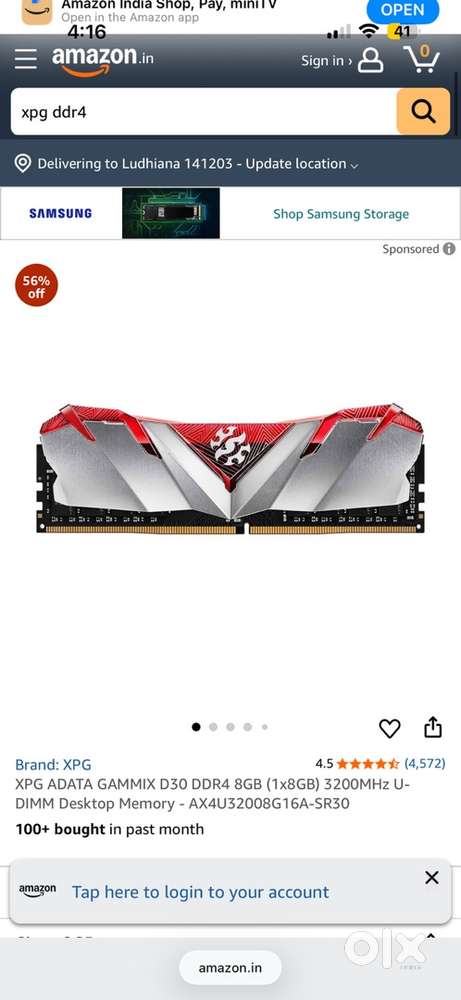 Xpg ram 8gb ddr4 . 3200fq . With bill and box