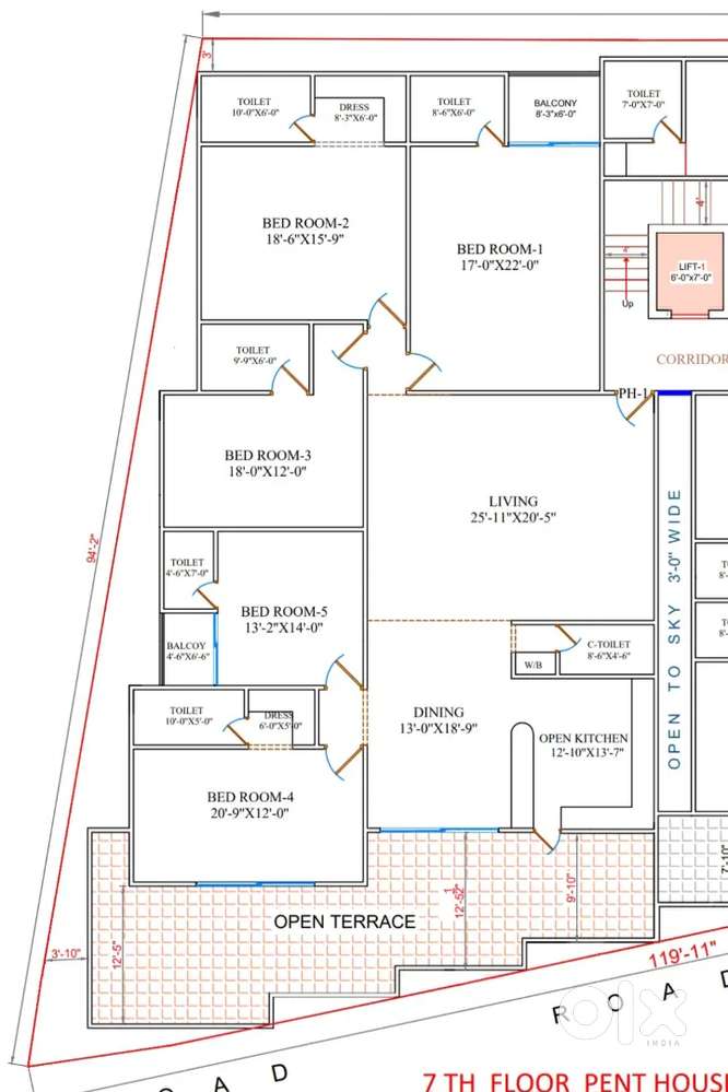 5bhk penthouse For sale at Tolichowki Aruna colony