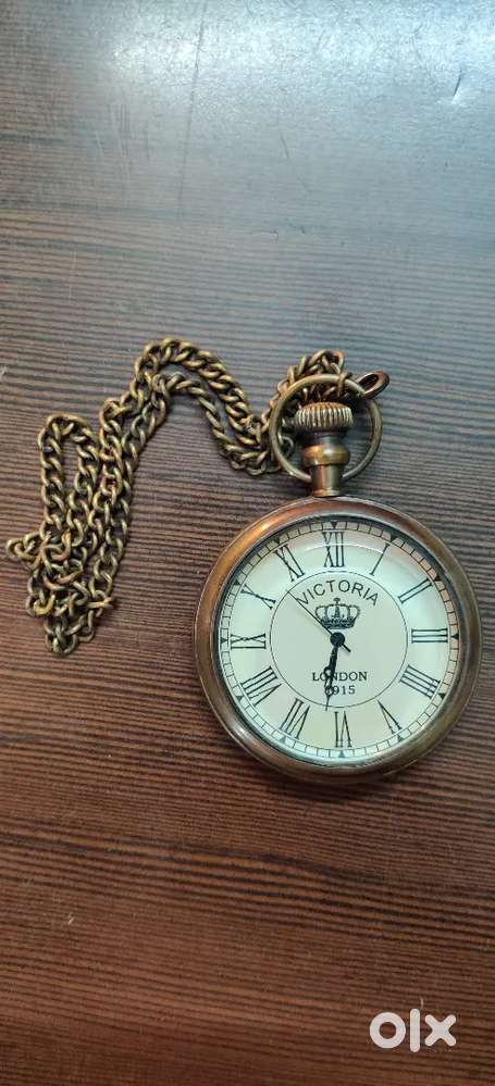 Antique Brass Victoria London 1915  Pocket watch with chain