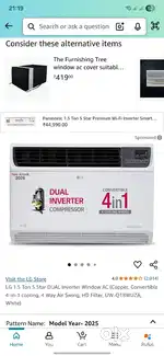 Lg Window Ac 1.5 ton 5 Star