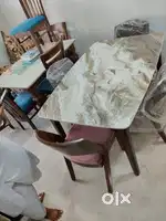 Solid Sheesham Wood 4 seater Dining Table with Chairs (Teak Finish)