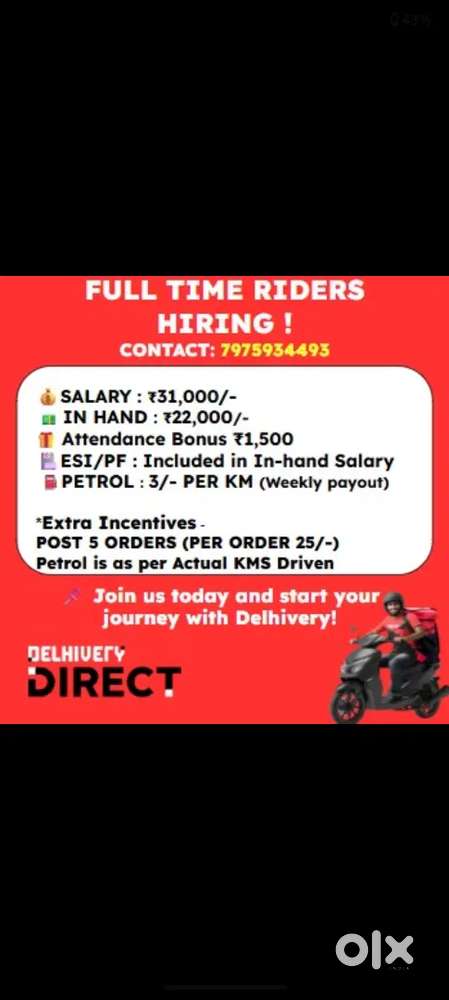 DELHIVERY IS HIRING FOR RIDERS