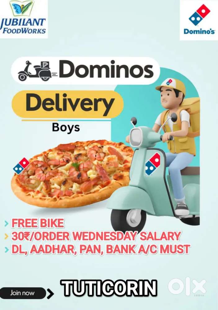 DOMINOS -TUTICORIN PIZZA DELIVERY FREE BIKE 30₹/DELIVERY WEEKLY SALARY
