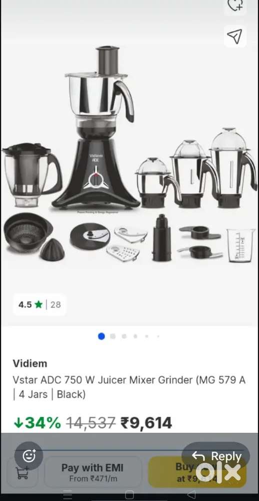 vidiem ADC mixer grinder 750w 5jars block colour