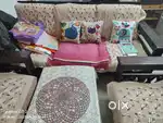 5 seater wooden sofa with centre table and full cushion