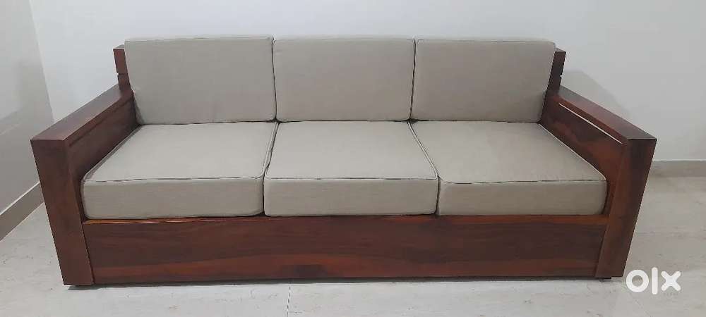 Wooden sofa 3 seater with cushion