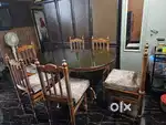 Teak Wood dining 6 chair Top black glass.