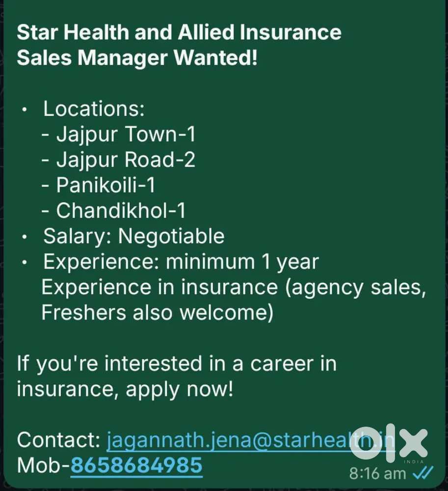 Sales Manager (Star Health And Allied Insurance)