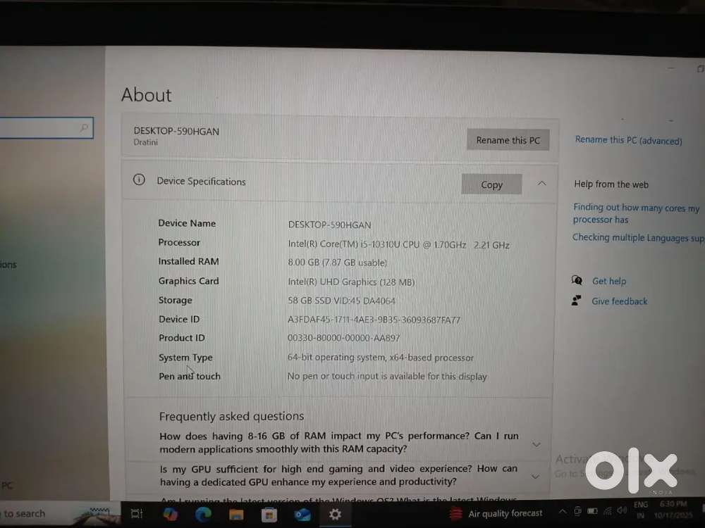 HP laptop core i5 10th
